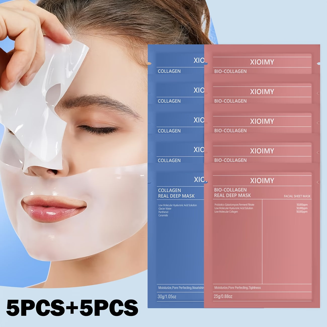 Collagen Duo Pack — 10 Masks (5 Pink + 5 Blue)